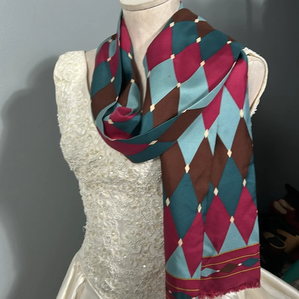 Colorful Geometric Patterned Fabric vintage satin men’s scarf